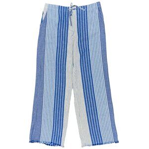 EUC Women's NIC + ZOE‎ Linen Striped Wide Leg Pants Blue/White | Size 8